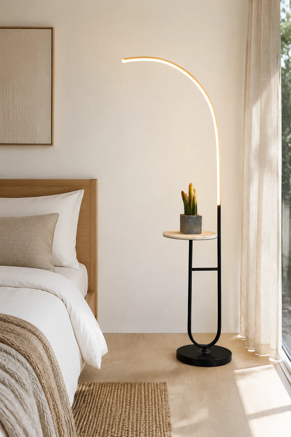 Edge Floor Lamp Bedside Table Modern, Marble/Acrylic, Black, Bedroom - Lumpaz