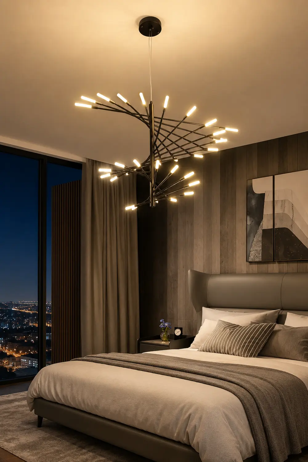 Lowry Modern Chandelier Black/Gold Metal/Acrylic Living Room - Lumpaz