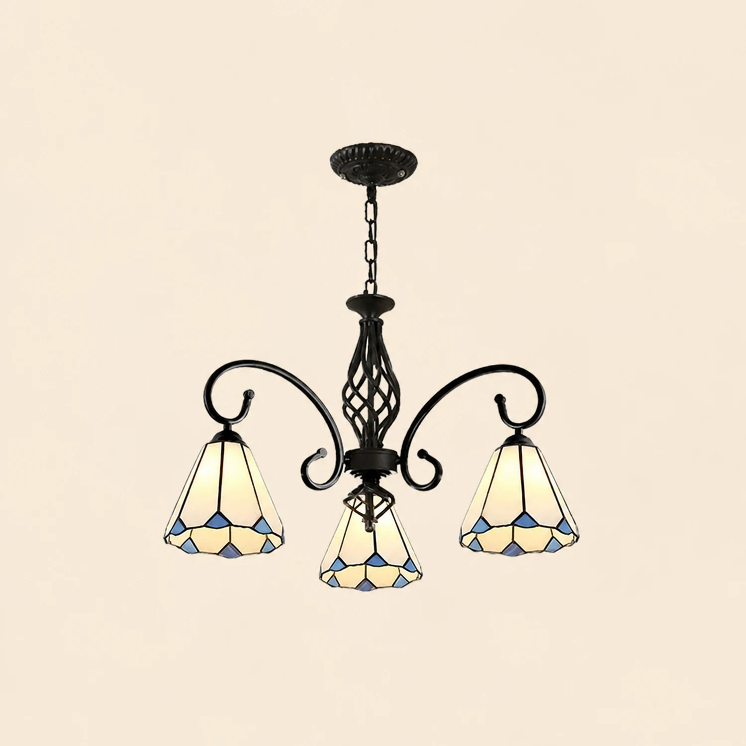 Silva Tiffany Mediterranean Branch Metal Chandelier, White/Blue/Navy Blue - Lumpaz