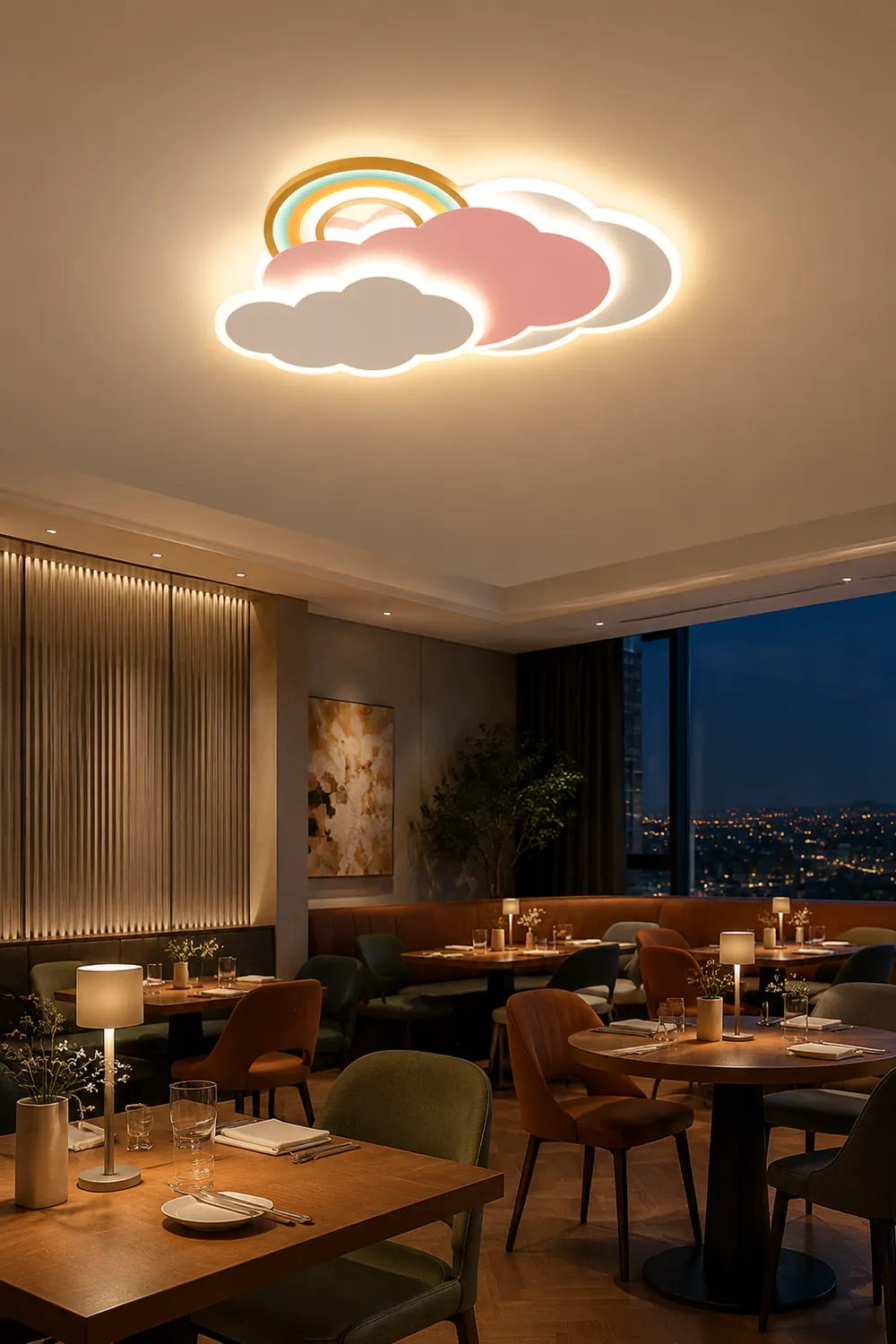 Minori Modern Cloud/Rainbow Metal/Acrylic Flush Mount Ceiling Light Pink/White - Lumpaz