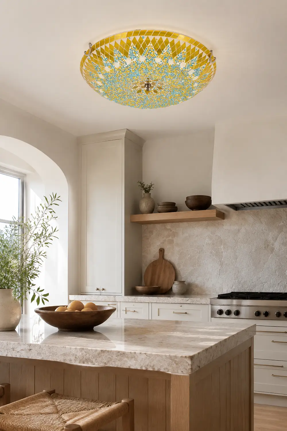 Eryn Modern Mediterranean Glass Flush Mount Ceiling Light Blue/Yellow/White - Lumpaz