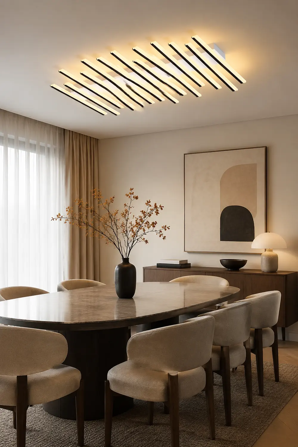 Quinn Flush Mount Ceiling Light Linear Modern, Metal, Black, Living Room - Lumpaz