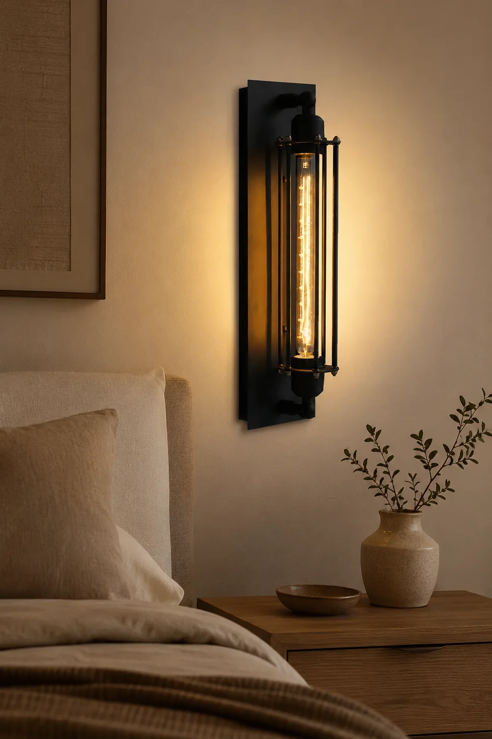 Orr Industial Rectangular Metal/Glass Wall Lamp, Black - Lumpaz