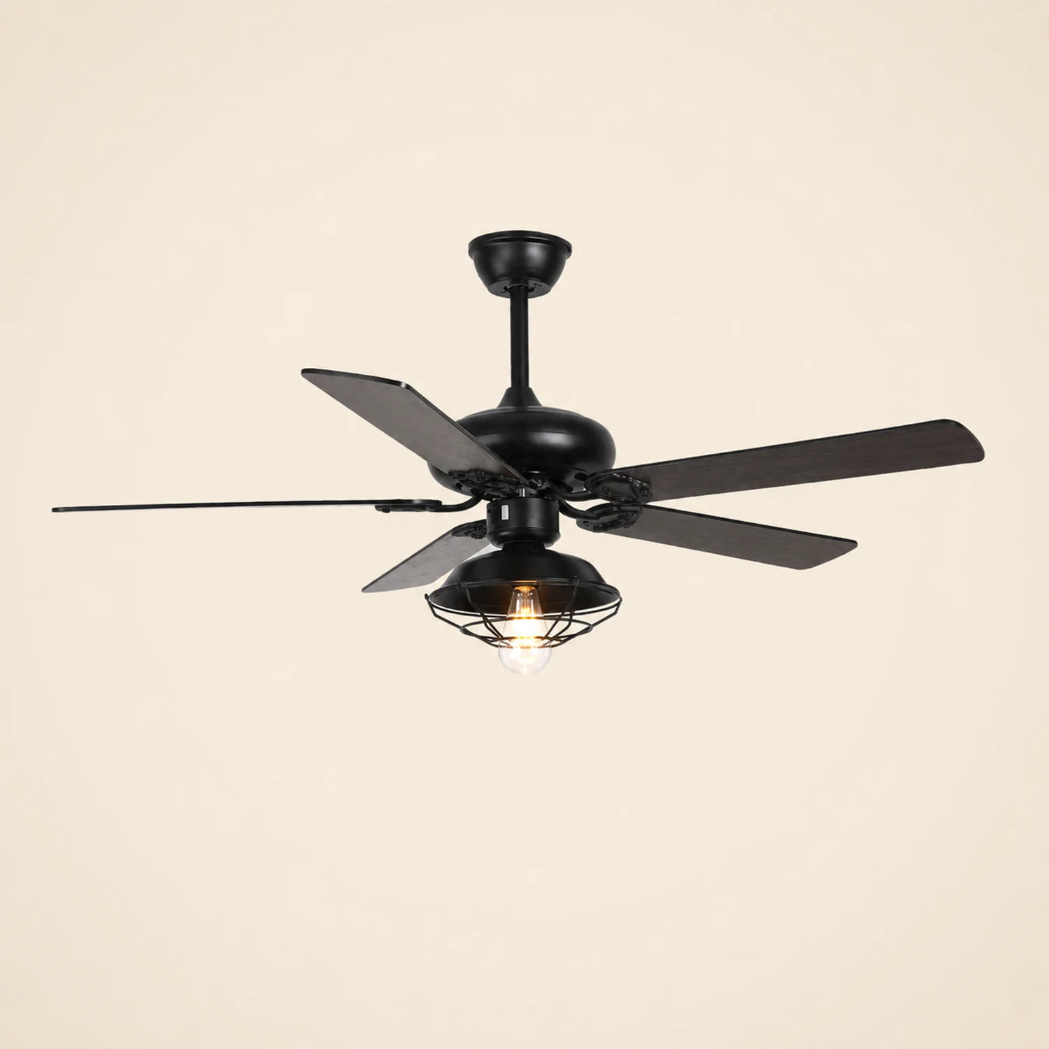 Alessio Industrial 5-Blade Black Ceiling Fan with Light, 4 Style, DIA 42.1'' - Lumpaz