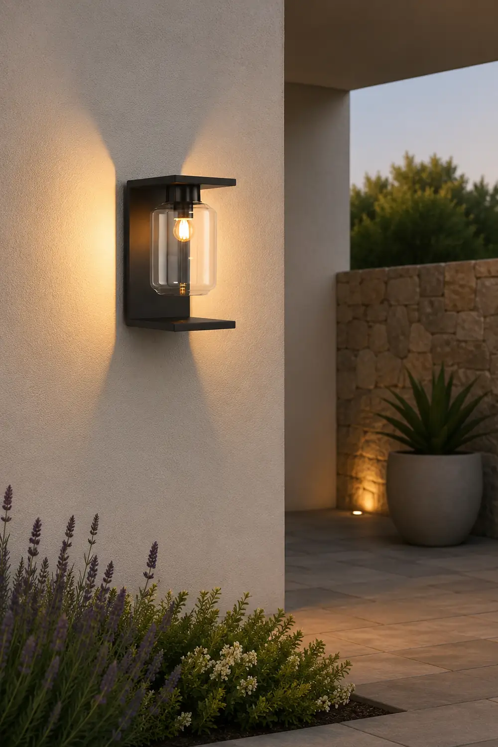 Outdoor Waterproof LED Glass Black Modern Solar Wall Lights with Remote - Lumpaz