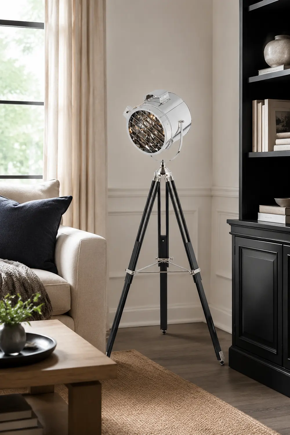 Salgado Retro Tripod Metal Floor Lamp, Silver, Bedroom/Study - Lumpaz