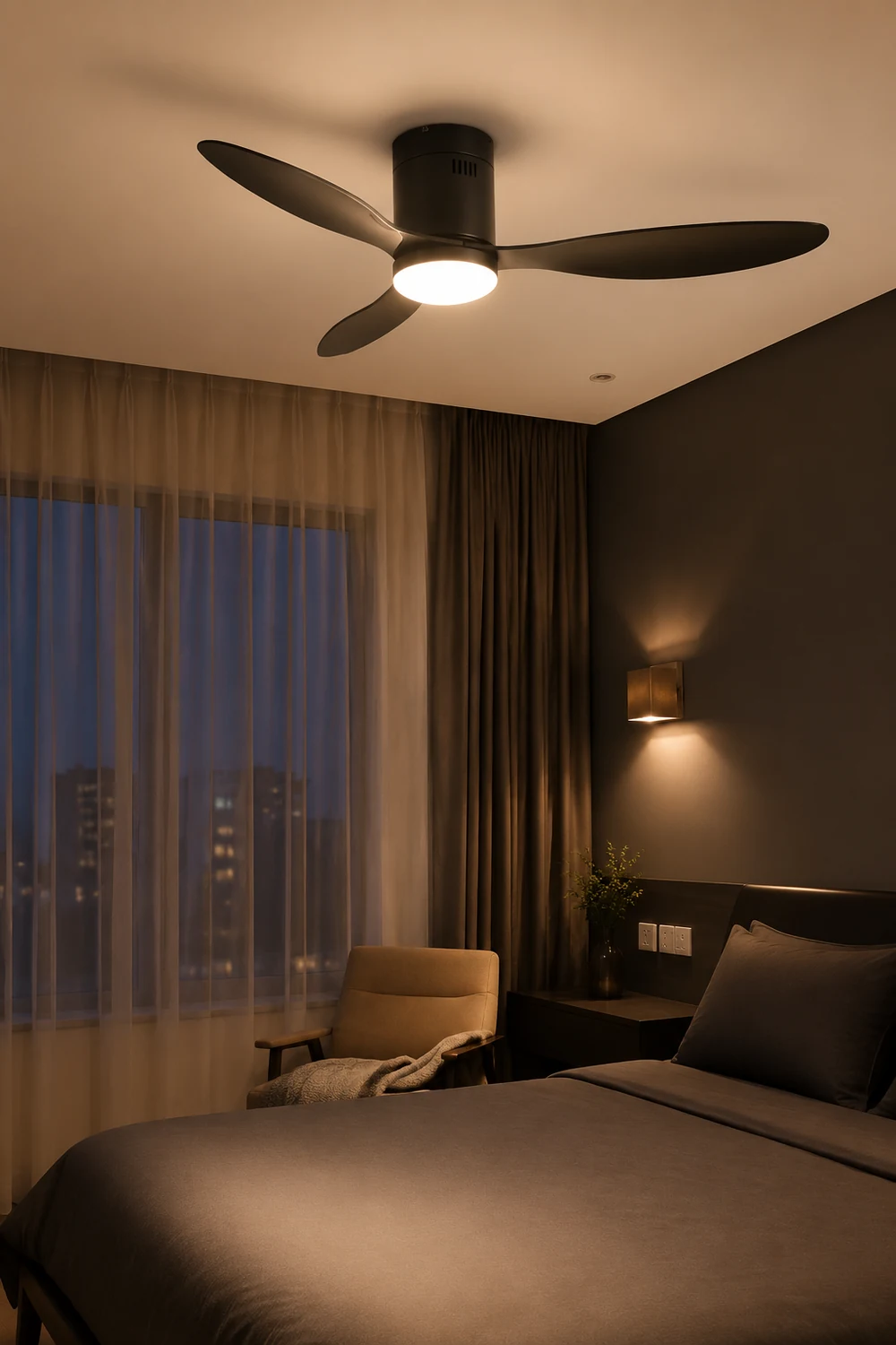 Walters 3-Blade Black Ceiling Fan with Light, 2 Color, DIA 48'' - Lumpaz
