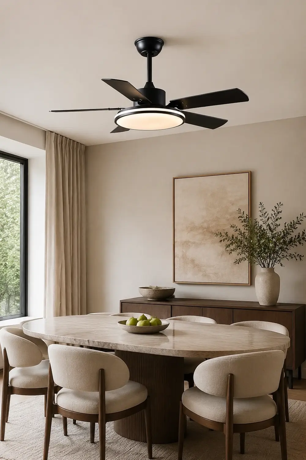 Haydn 5-Blade Modern Black DC Ceiling Fan with Light, Metal & ABS, 52'' - Lumpaz