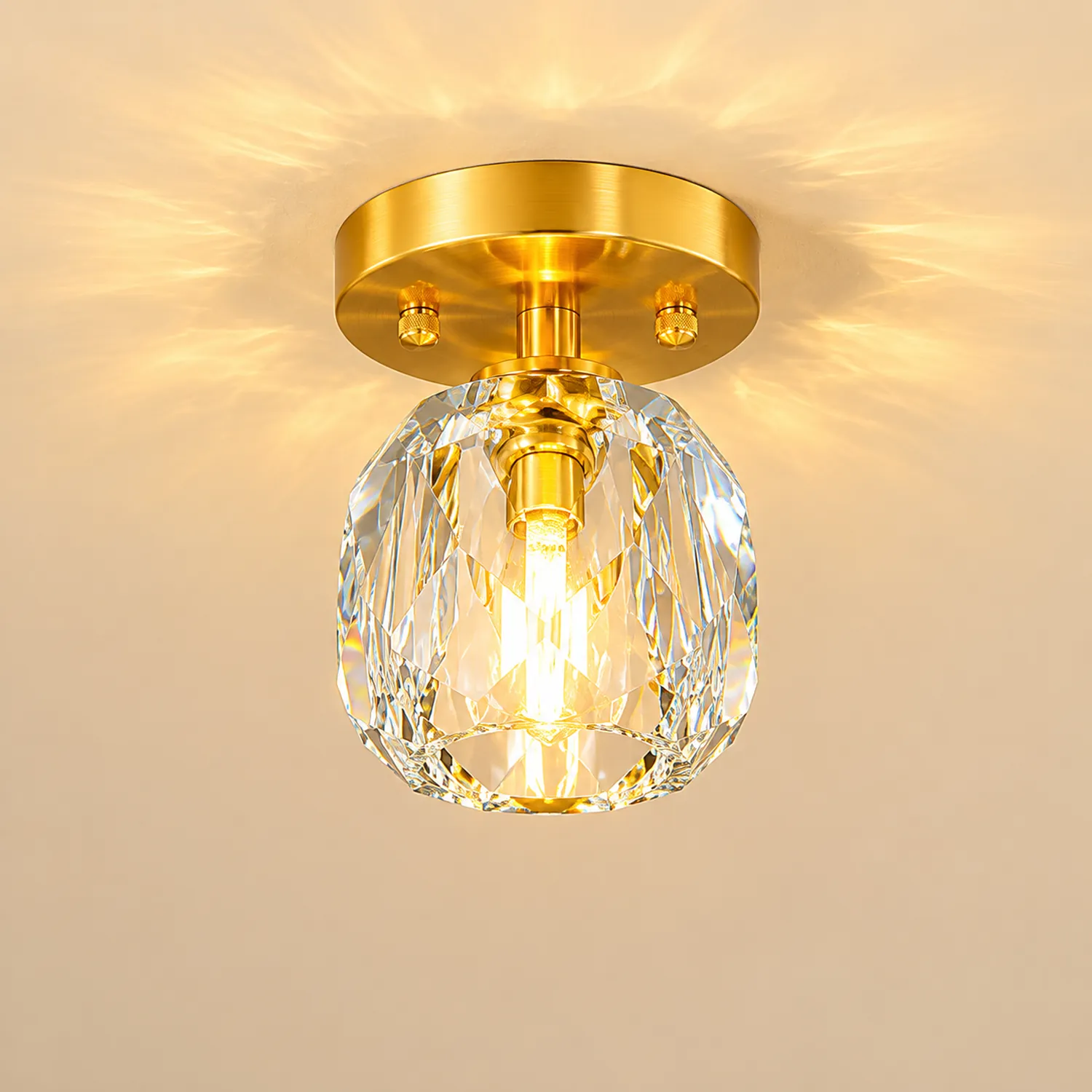 Kirsten Luxury Diamond Metal/Acrylic Flush Mount Ceiling Light, Gold - Lumpaz