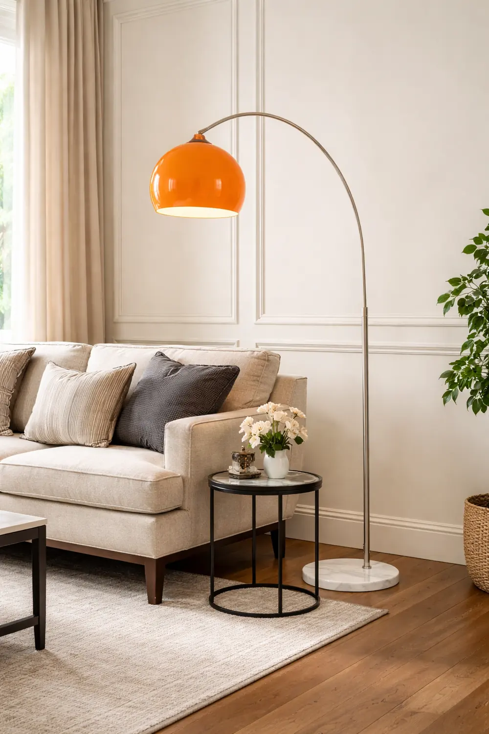 Salgado Floor Arc Lamp, Tall Floor Light, Modern, Orange/ White - Lumpaz
