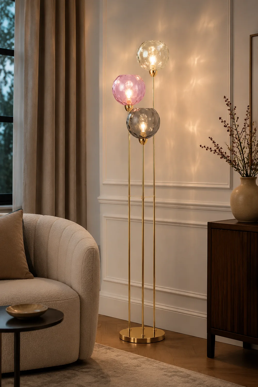 Hailie Designer Bubble Floor Lamp, Metal/Glass - Lumpaz