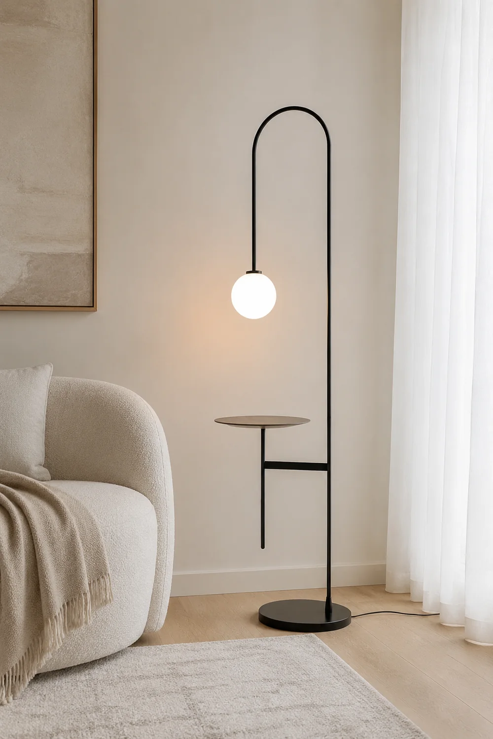 Valentina Minimalist Metal/Marble/Glass Floor Lamp With Table - Lumpaz