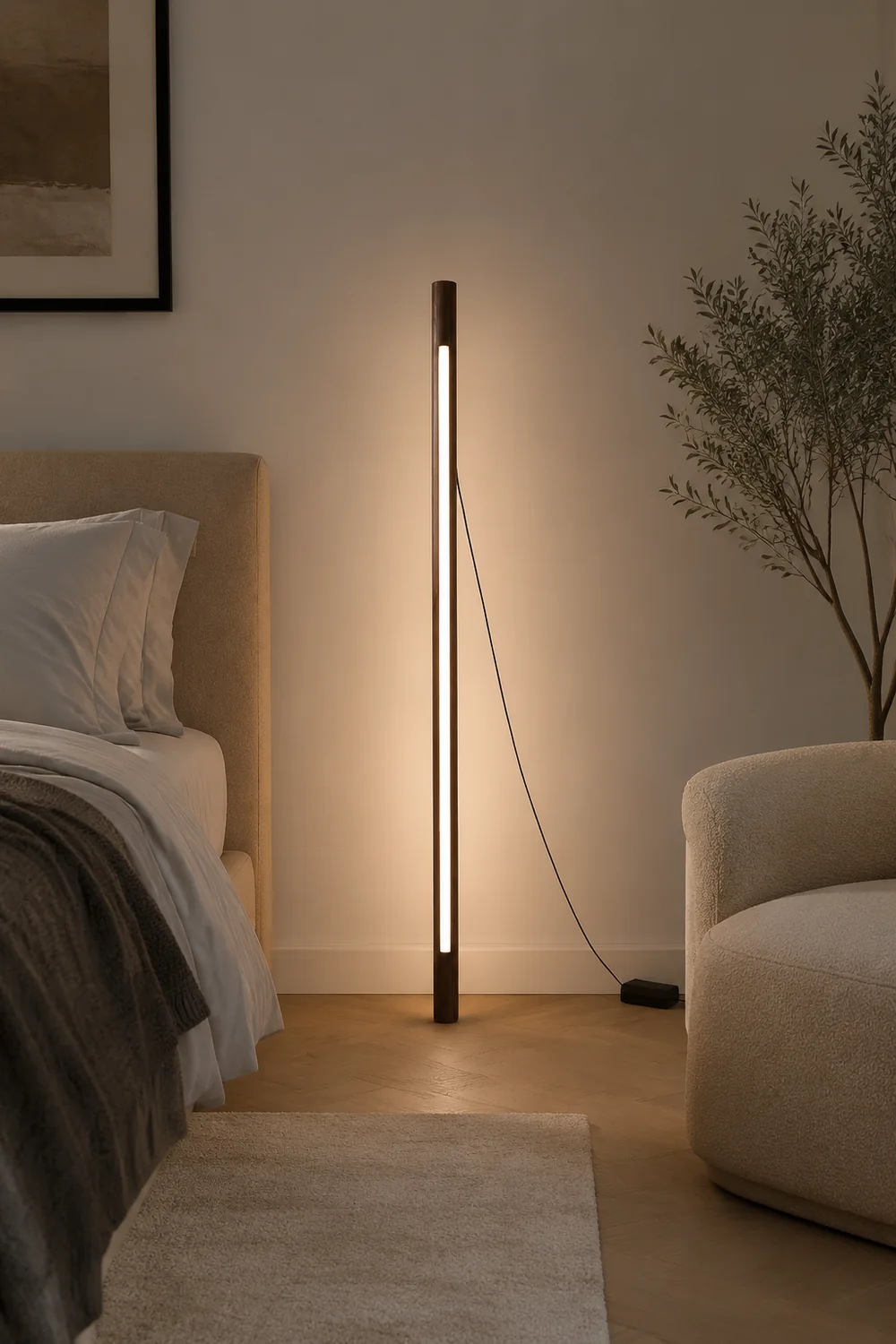 Ozawa Minimalist Linear Floor Lamp, Wood/Acrylic, Living Room - Lumpaz