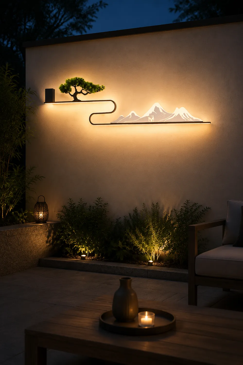 Mountain Scenery Waterproof LED Modern Outdoor Wall Lights with External Battery - Lumpaz