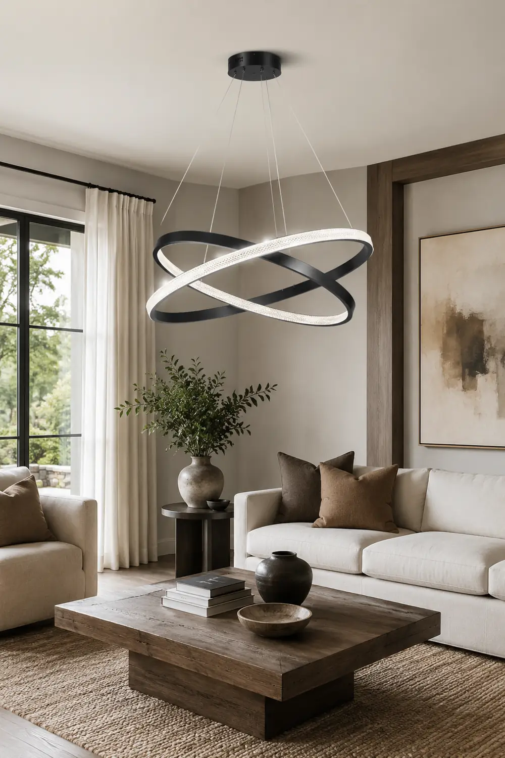 Kirsten Modern Ring Metal/Arcylic LED Pendant Light, Black/Gold - Lumpaz