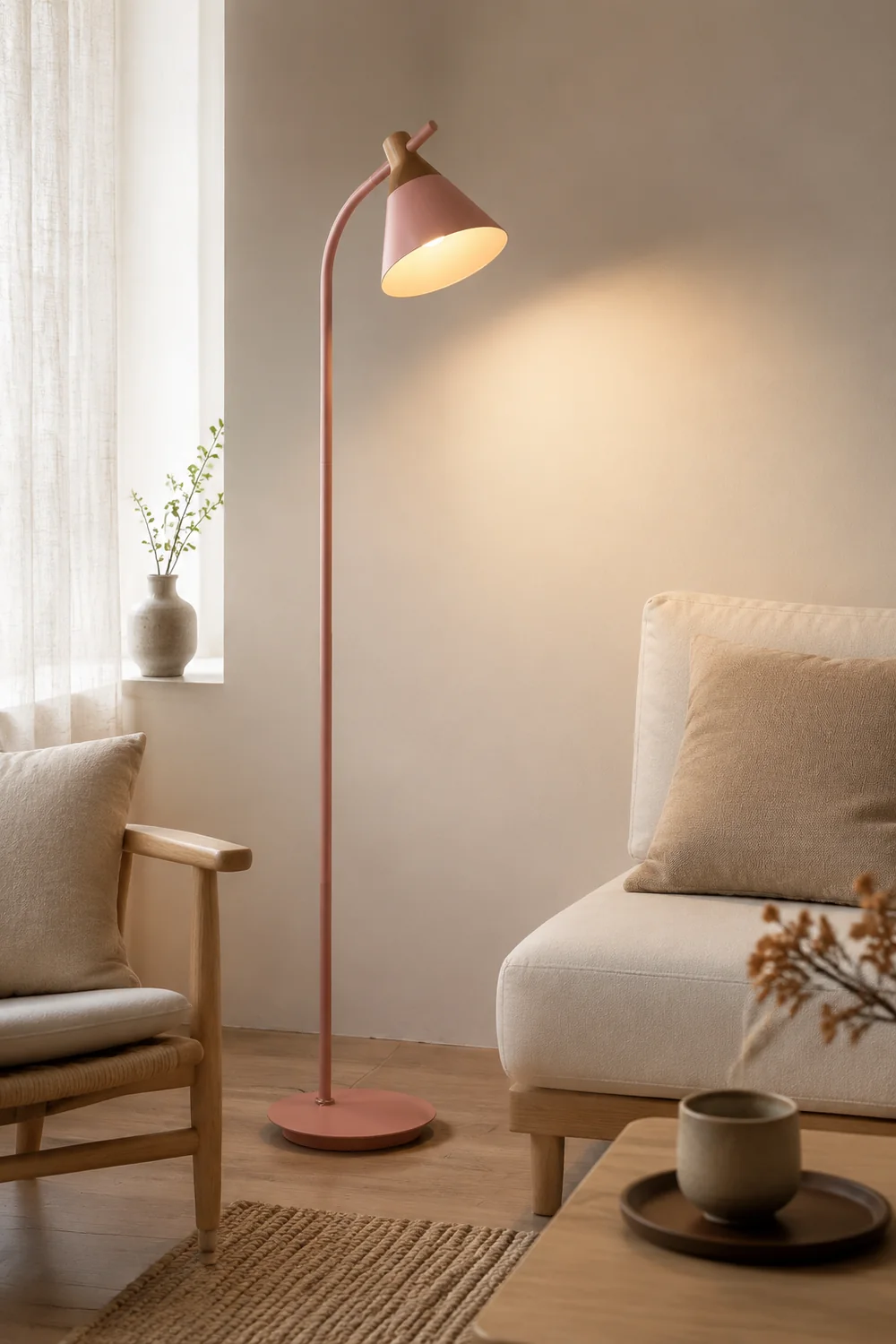 Morandi Floor Lamp, Bedroom & Living Room, Gray & Pink & Yellow, Metal - Lumpaz