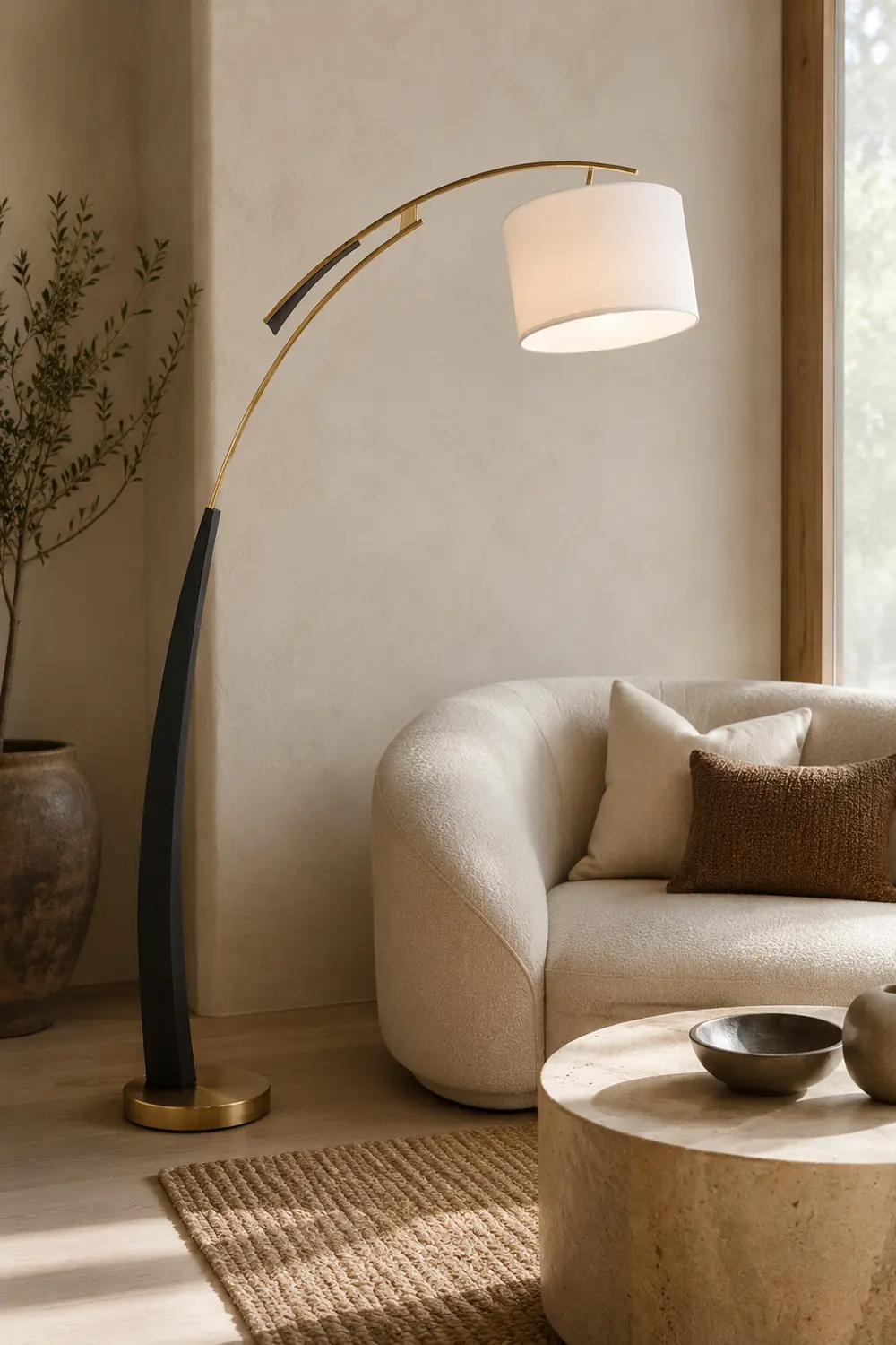 Salgado Floor Lamp 3 Color Temperature Switchable, Artificial Fabric/Metal - Lumpaz