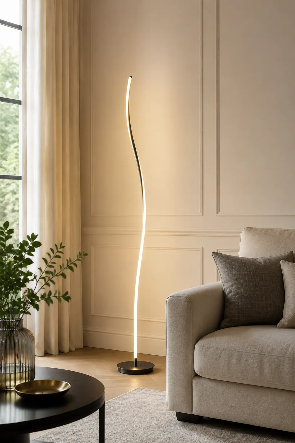 Modern Linear Metal Acrylic Floor Lamp, Black/White - Lumpaz