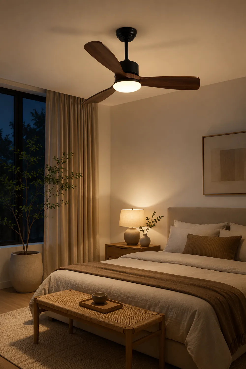 Haydn 3-Blade Modern DC Ceiling Fan, 2 Color, Metal & Wood, 52'' - Lumpaz