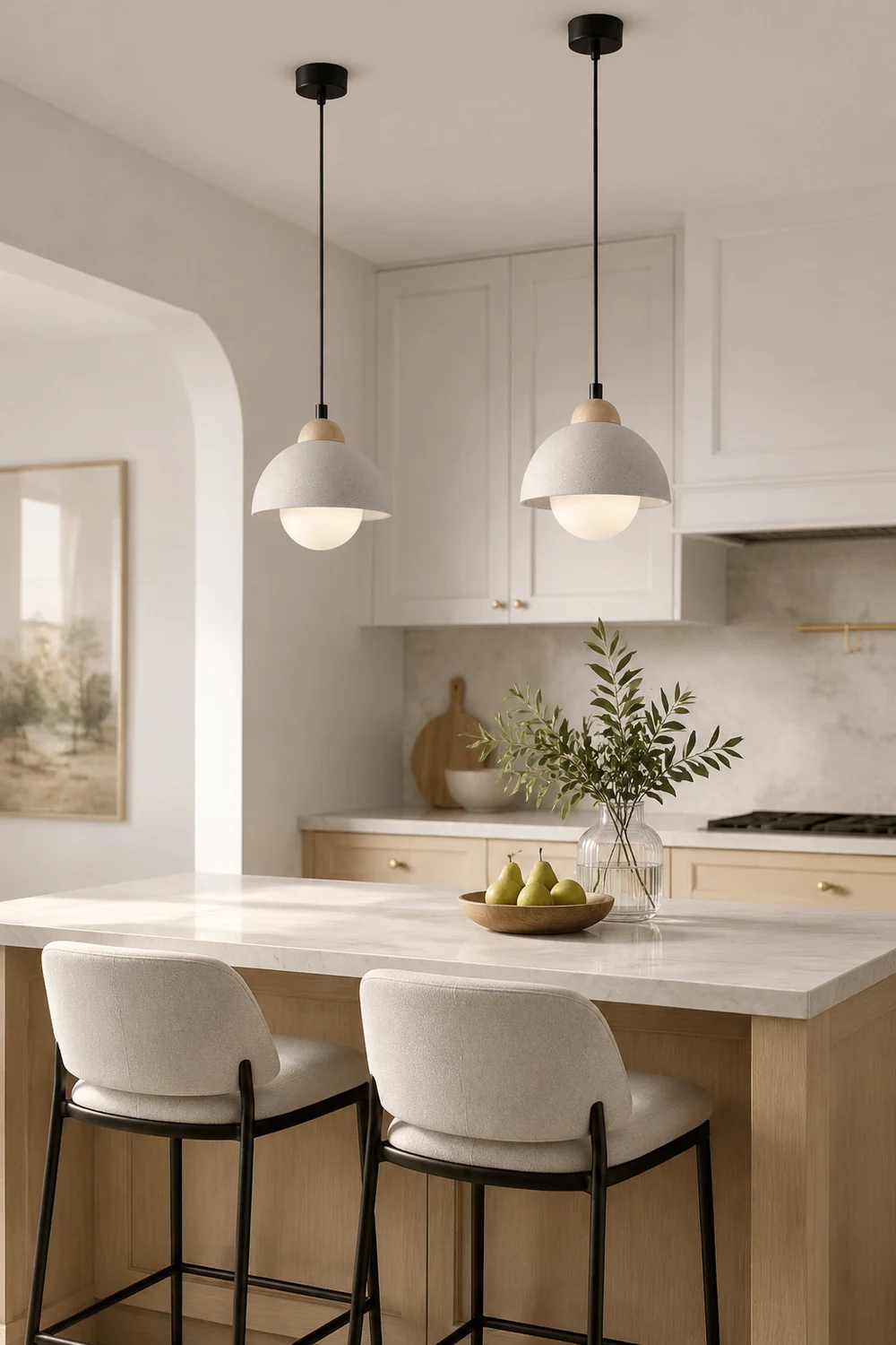 Ozawa Minimalism LED Modern Pendant Light Cement White Bedroom/Bedside/Kitchen Island/Living Room - Lumpaz
