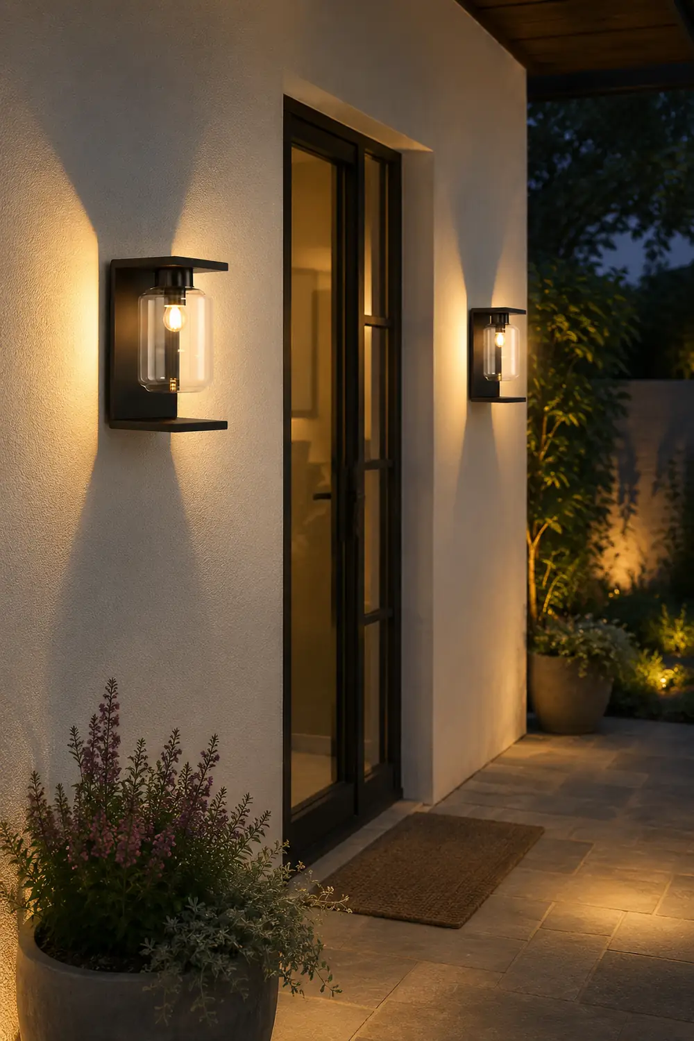 Outdoor Waterproof LED Glass Black Modern Solar Wall Lights with Remote - Lumpaz
