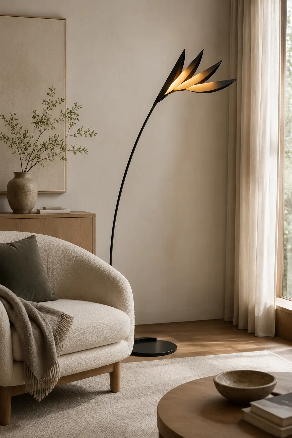 Clifford Modern Leaf Floor Lamp, Black, Metal, Living Room - Lumpaz