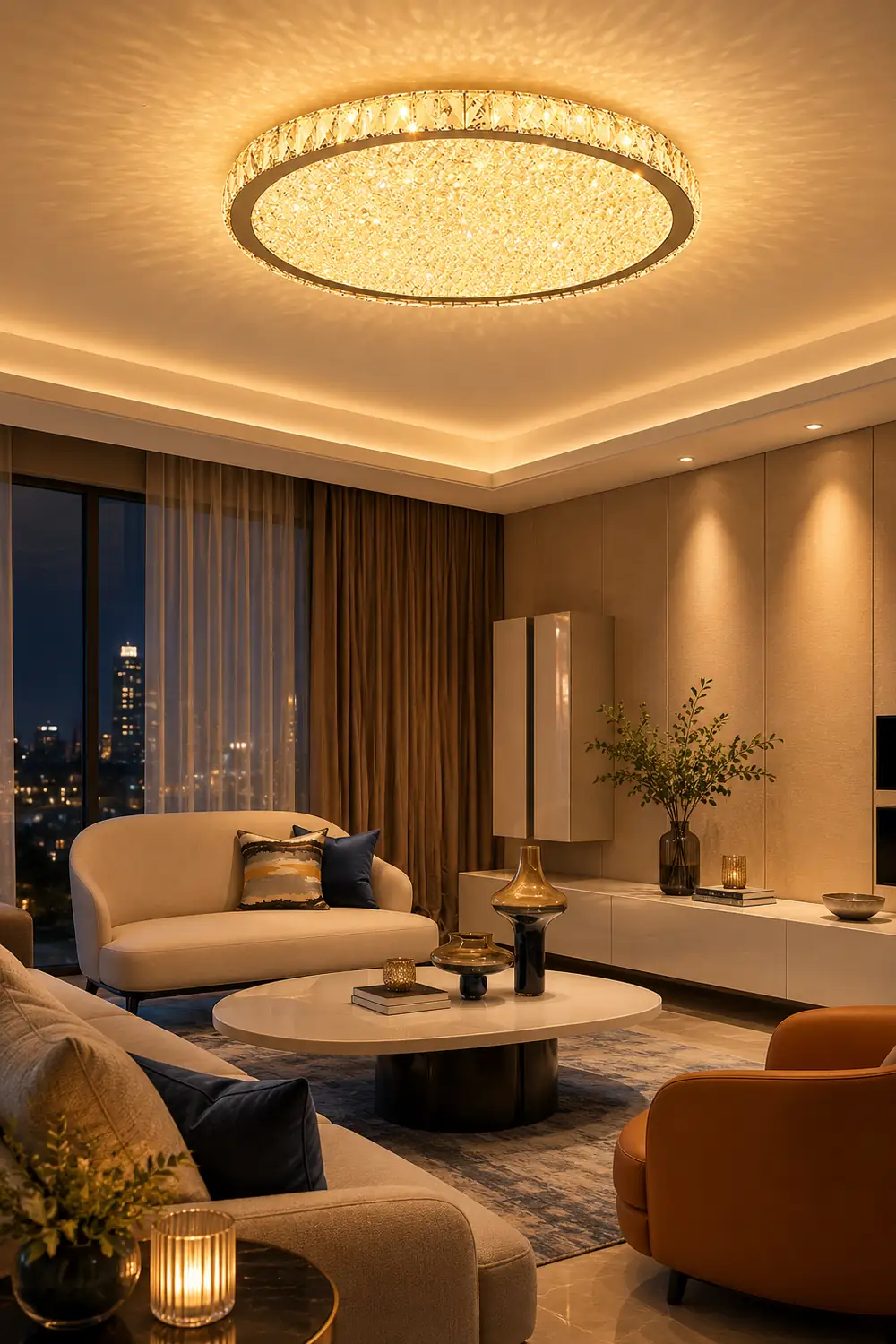 Kristy Round Flush Mount Ceiling Light Clear/Amber Living Room - Lumpaz