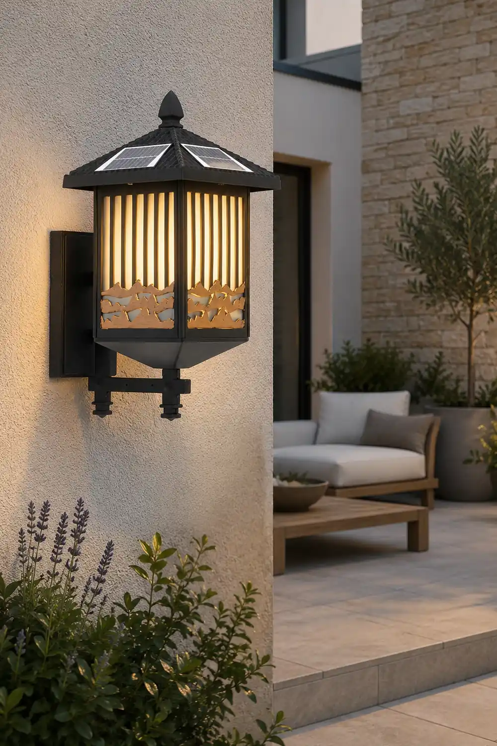 Retro Waterproof LED Black Modern Solar Wall Lights Outdoor Wall Sconce - Lumpaz