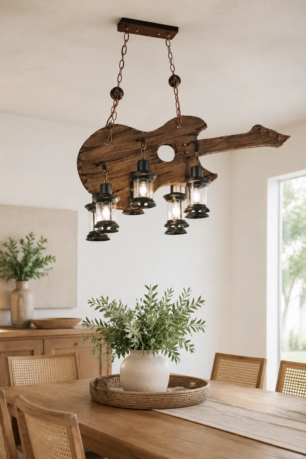 Austin Farmhouse 6 Lantern Guitar Wood/Metal Pendant Light - Lumpaz