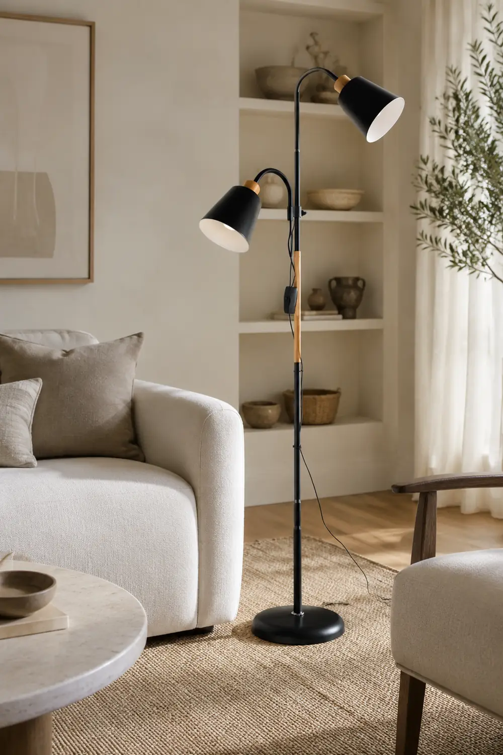 Eryn Floor Lamp Double Head Modern, Metal,Black/White, Bedroom - Lumpaz