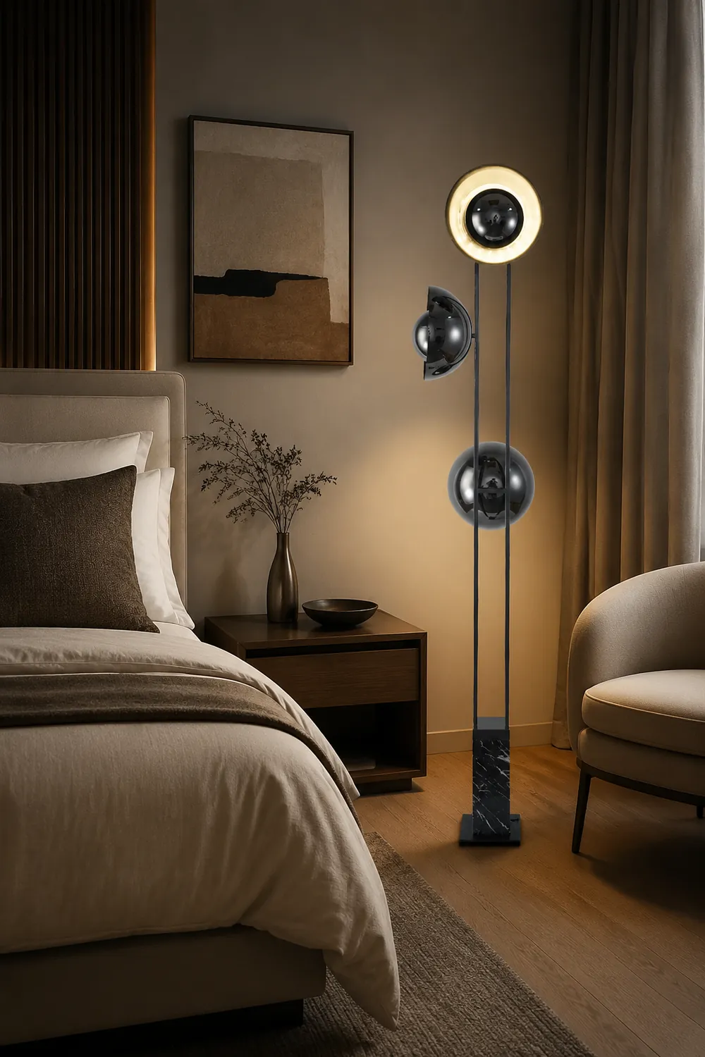 Salgado Modern Minimalist Tri-head Floor Lamp, Metal & Marble - Lumpaz