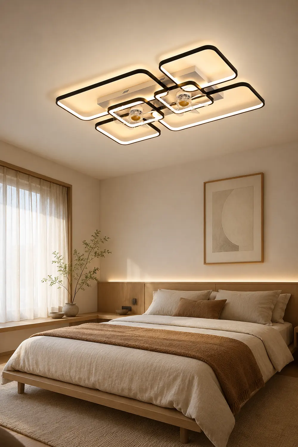 Lacey Rectangular Ceiling 2-Fans with Light, 2 Color, 18"/22"/36"/42" - Lumpaz