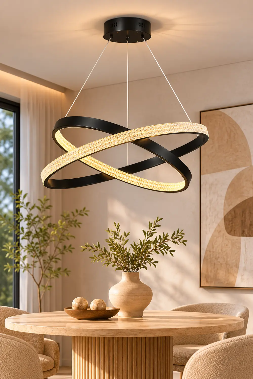 Kirsten Modern Ring Metal/Arcylic LED Pendant Light, Black/Gold - Lumpaz
