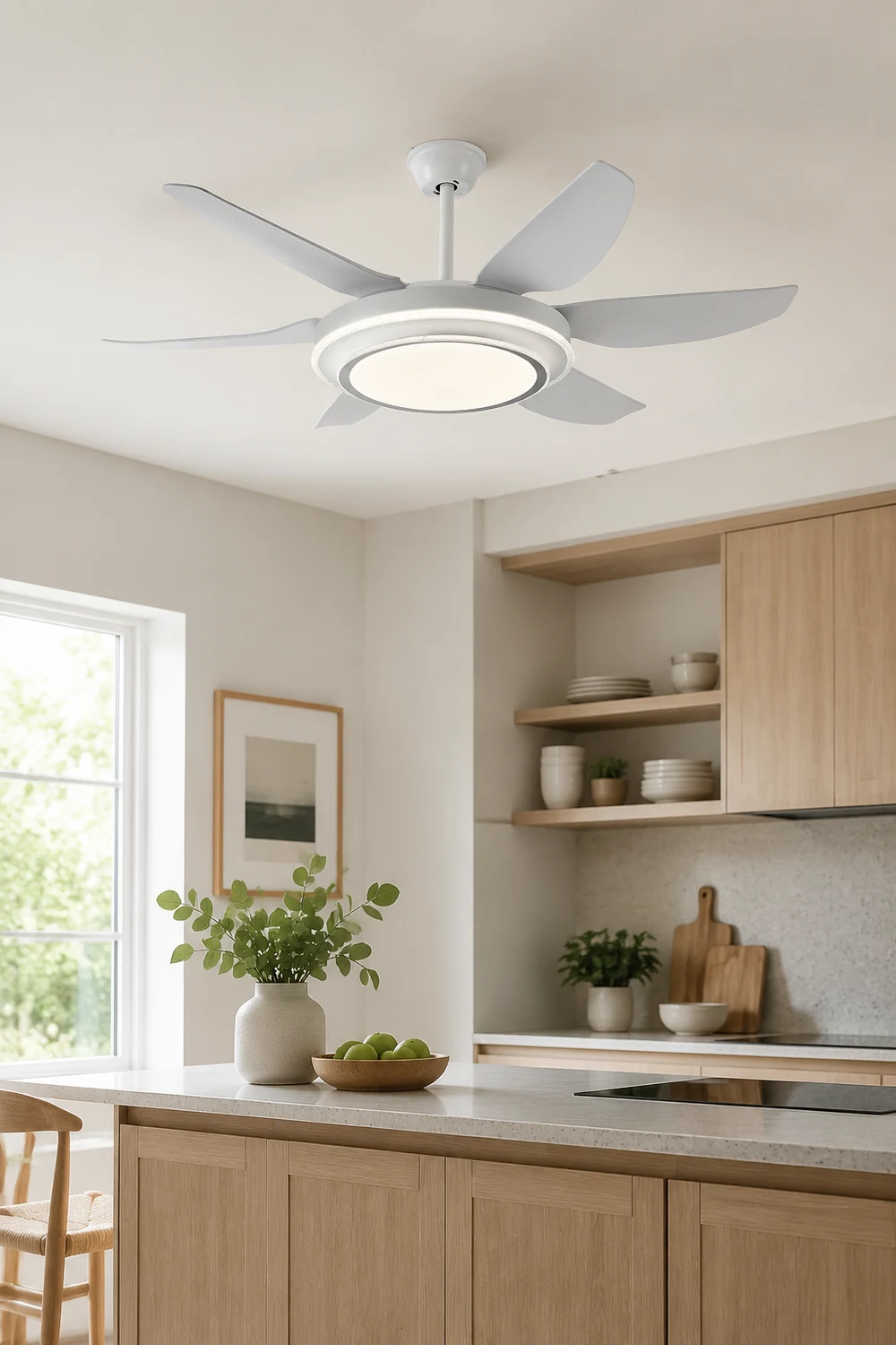 Haydn 6-Blade  Modern Basic  DC Ceiling Fan with Light, White, 51'' - Lumpaz