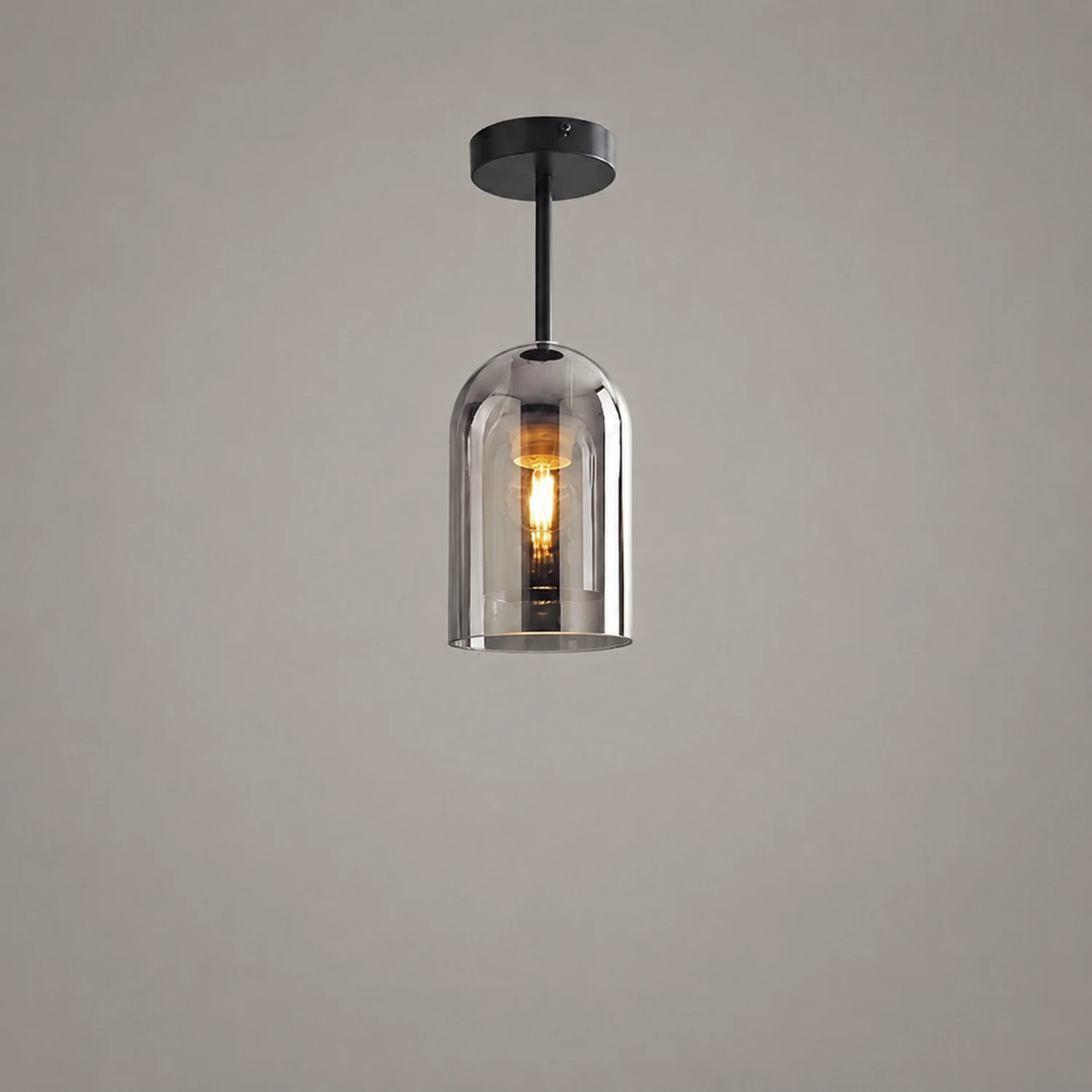 Sanna Modern Cylinder Semi-Flush Mount Clear Glass Ceiling Light, Cognac/Gray - Lumpaz