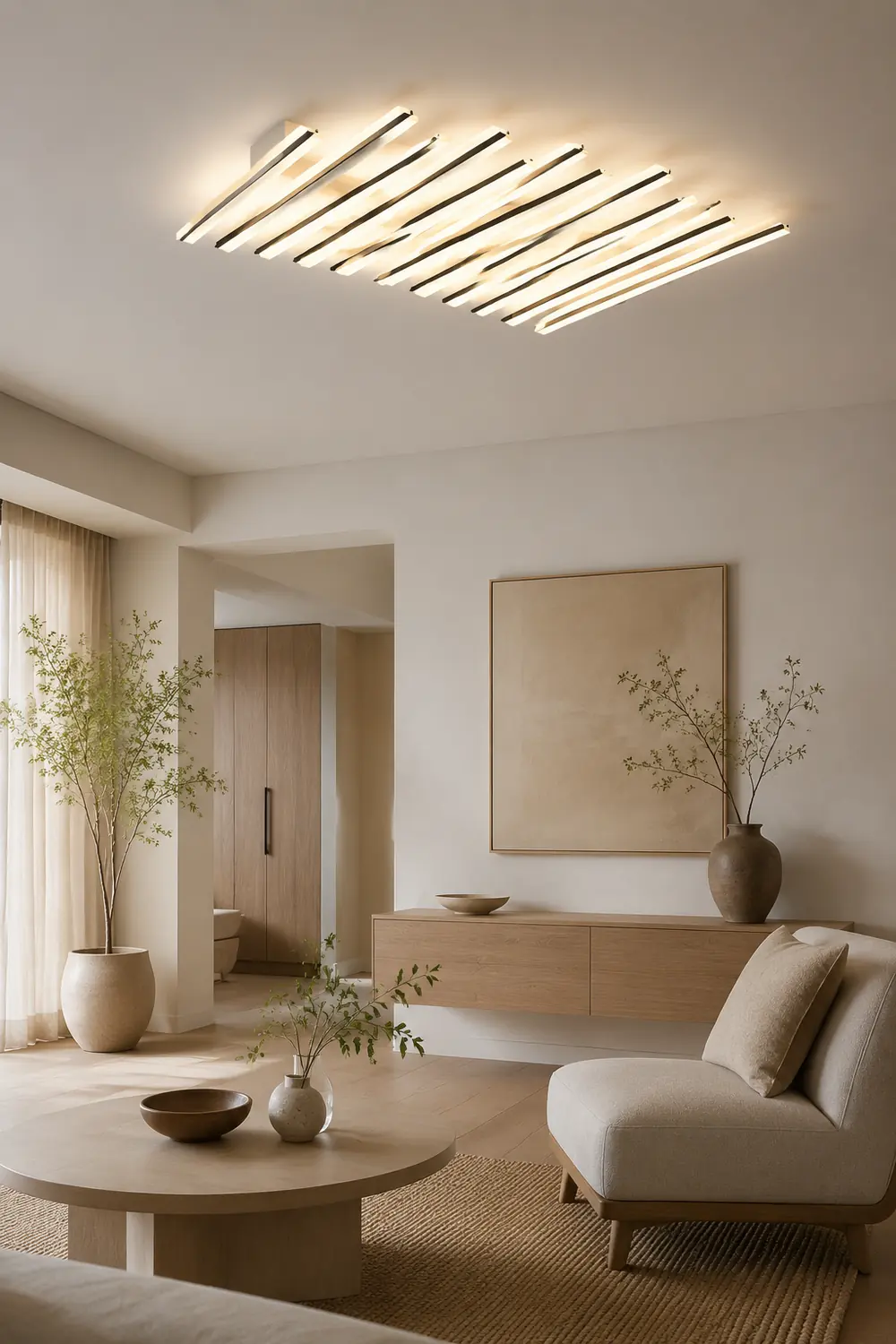 Quinn Flush Mount Ceiling Light Linear Modern, Metal, Black, Living Room - Lumpaz