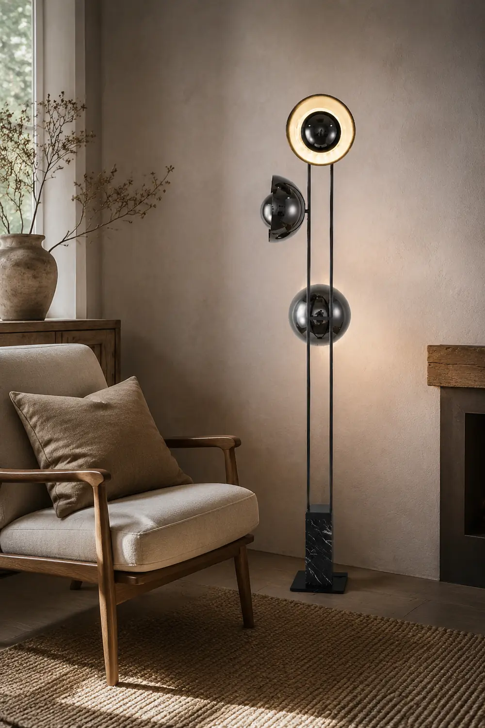 Salgado Modern Minimalist Tri-head Floor Lamp, Metal & Marble - Lumpaz