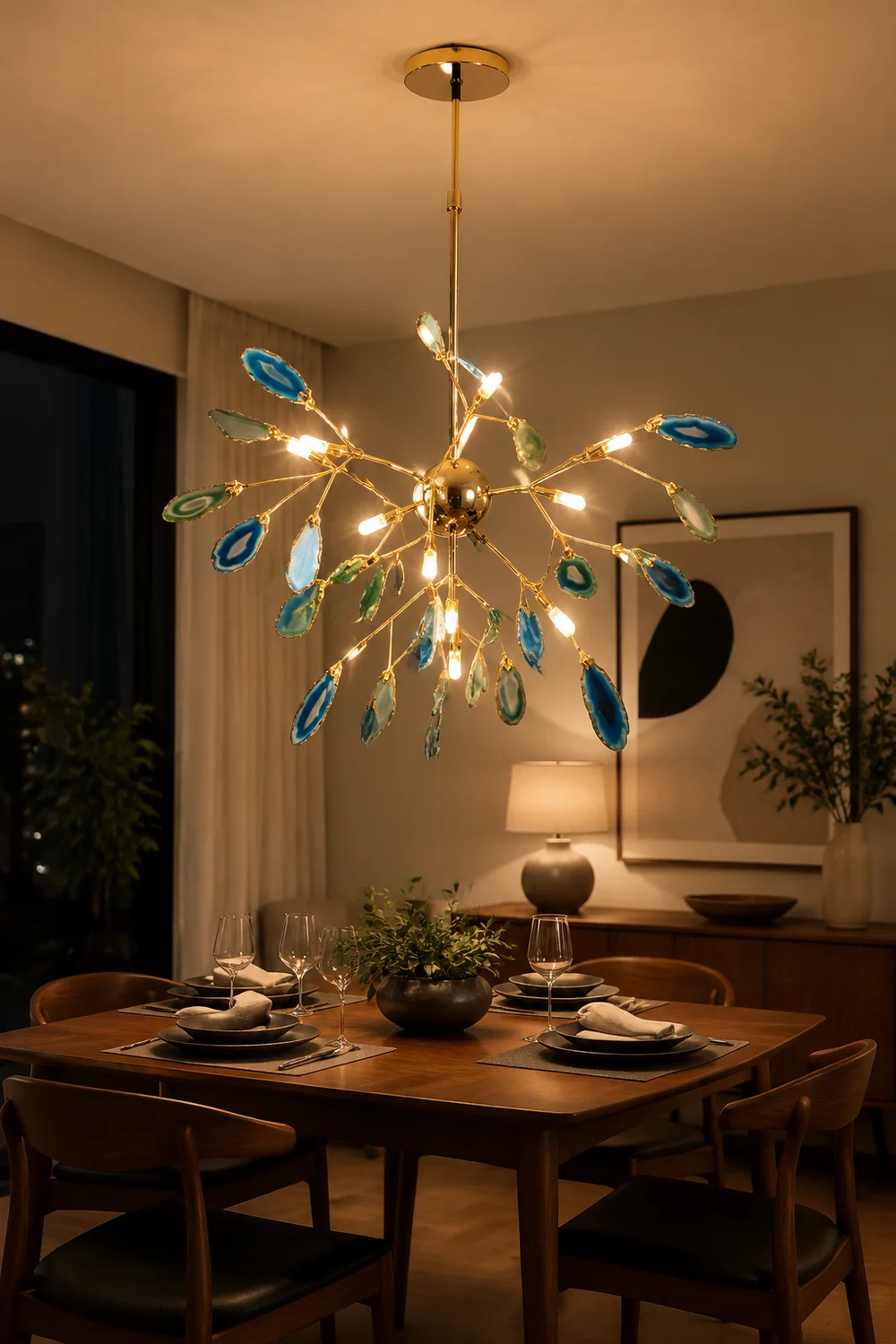 Javon Artistic Leaf Agate Pendant Light Blue/Green/Colorful Dining Room - Lumpaz
