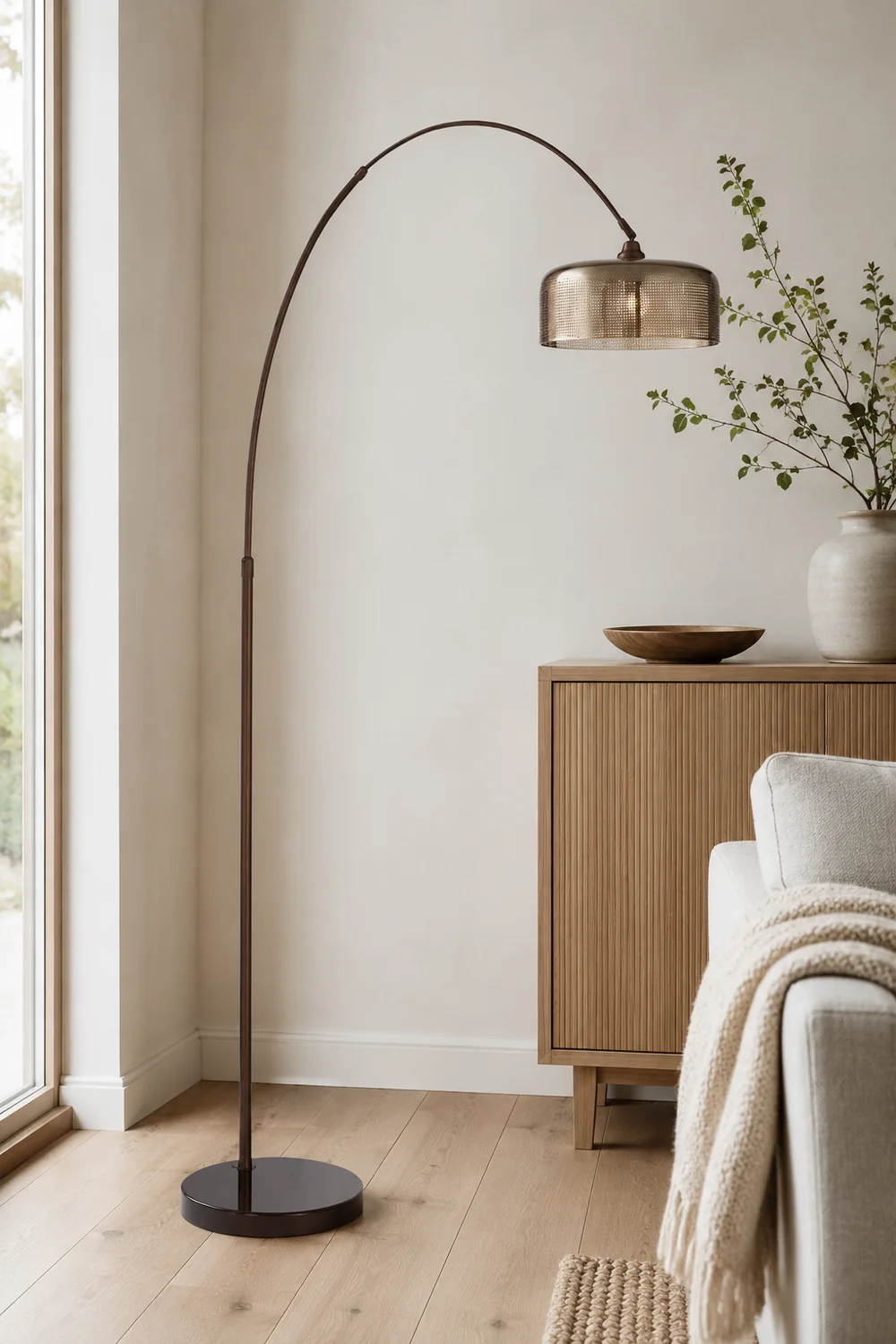 Hailie Retro Brown Curved Floor Lamp, Metal - Lumpaz