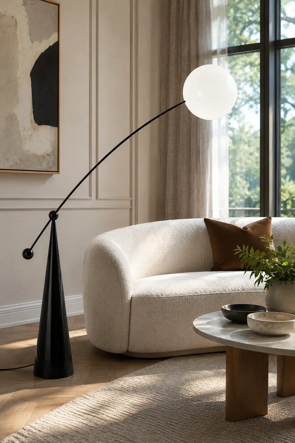 Valentina Floor Lamp Arc/Bubble Modern/Unique, Frosted Glass, White, Bedroom - Lumpaz