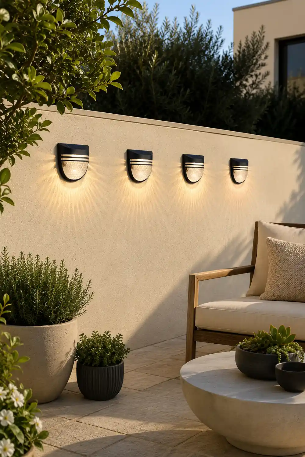 Modern Solar-Powered Black Wall Fence Lights, 4-Pack - Lumpaz