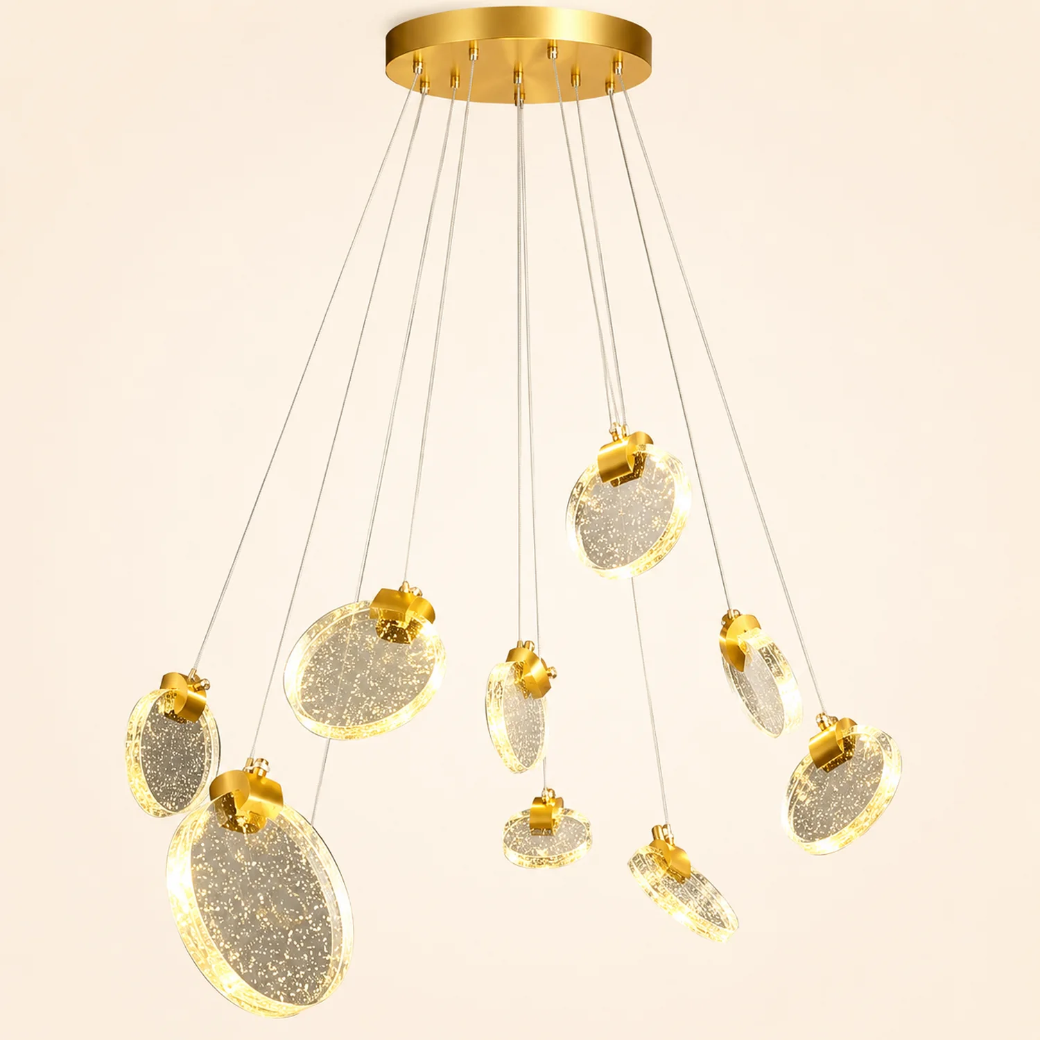Kristy Minimalist Round  Metal/Crystal Chandelier, Gold - Lumpaz