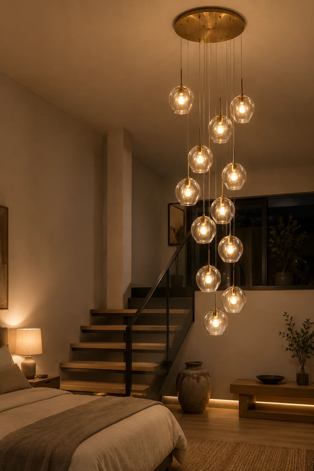 Hailie Modern Ball Glass Chandelier Gold Living Room Staircase - Lumpaz