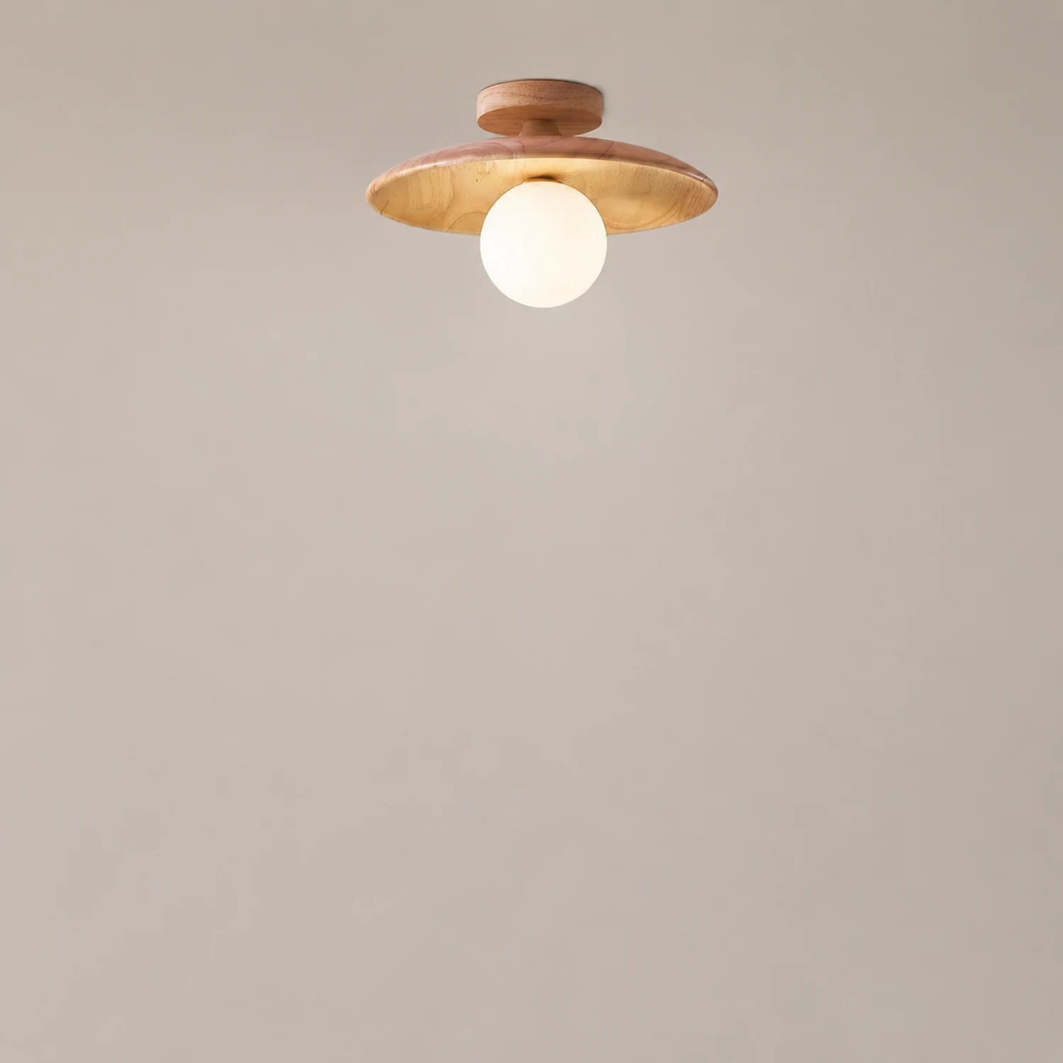 Carins Modern Round Flush Mount Ceiling Light Wood Walnut Bedroom - Lumpaz