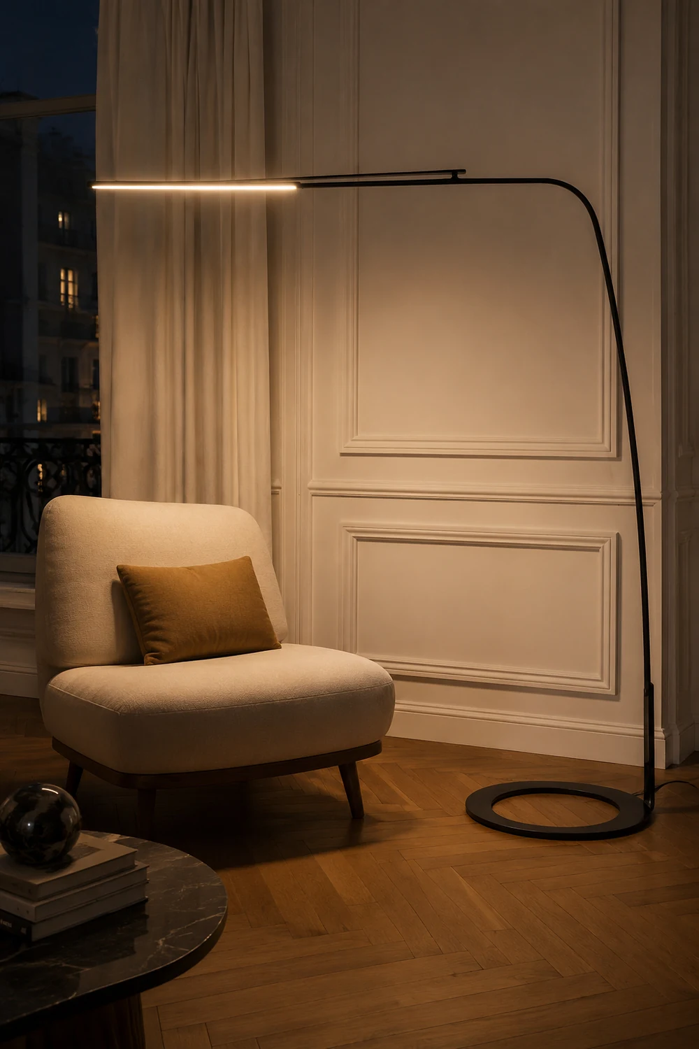 Edge Minimalist Long Linear Metal Floor Lamp, Black - Lumpaz