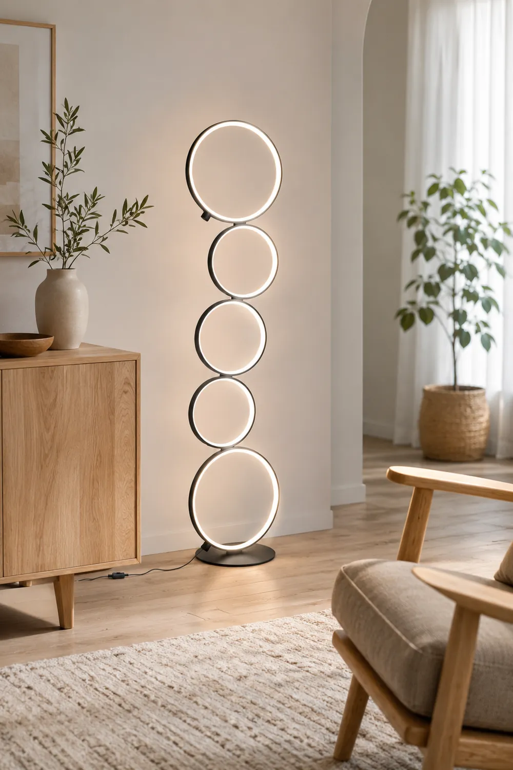 Arisha Floor Lamp Multi-ring Modern, Metal/Silicon, White/Black, Bedside - Lumpaz