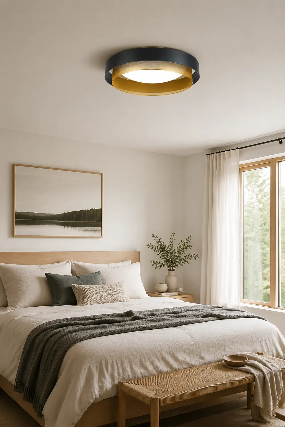 Quinn Modern Ring Metal/Acrylic Flush Mount Ceiling Light, White/Black - Lumpaz