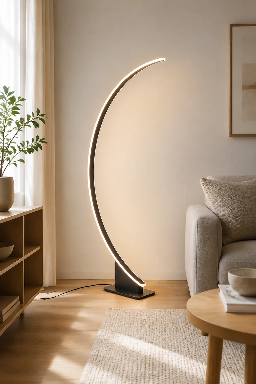 Edge Modern Minimalist Arched Metal Floor Lamp, Black - Lumpaz