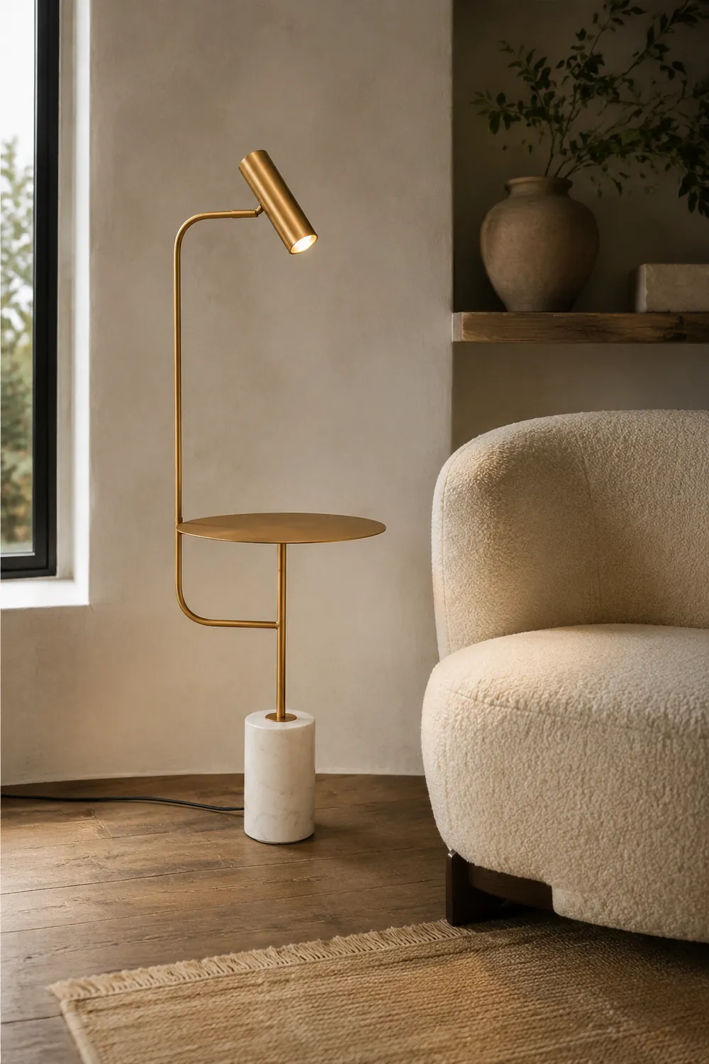Salgado Minimalist Metal Floor Lamp With Table, Black/Gold - Lumpaz