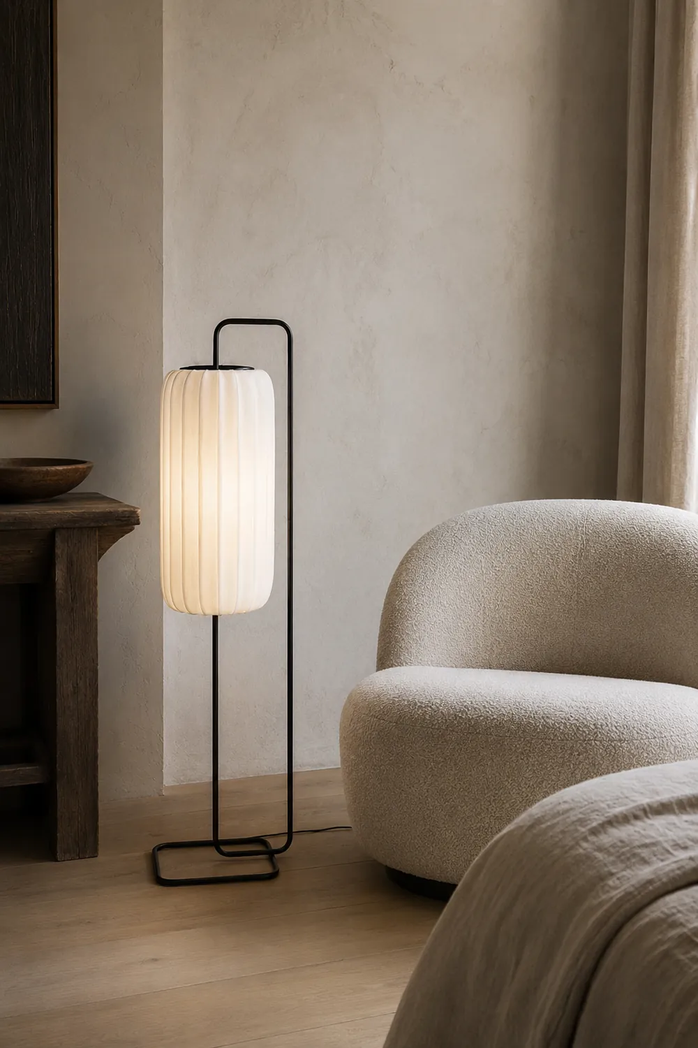 Renée Minimalist Column Fabric Metal Floor Lamp, Bedroom - Lumpaz